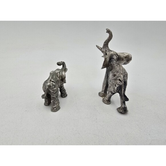 Set Of 2 Pewter Elephant Figurines Trunk Up Miniature 2" - Picture 5 of 8
